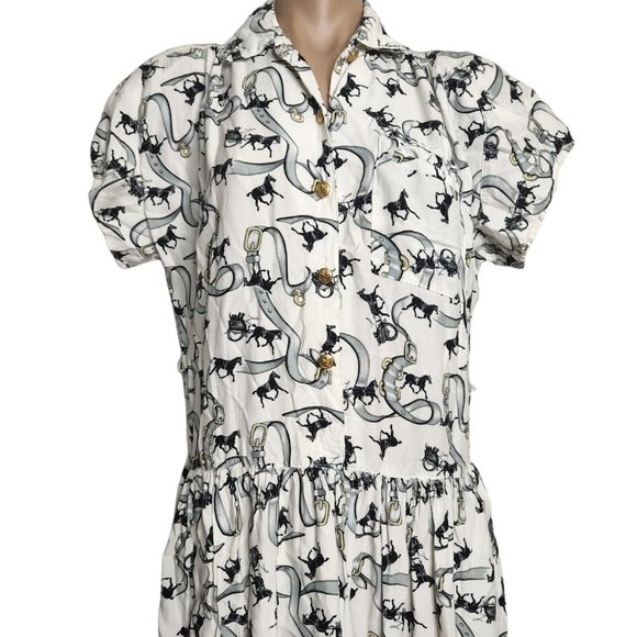 Vintage Patty Woodward Equestrian Horse Print Midi Dress Size Large - Picture 5 of 10
